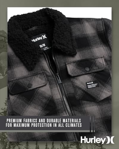 Image of Hurley Mens Flannel Jacket - Soft Fleece Plaid Sherpa Lined Flannel Trucker Jacket - Warm Winter Jackets for Men