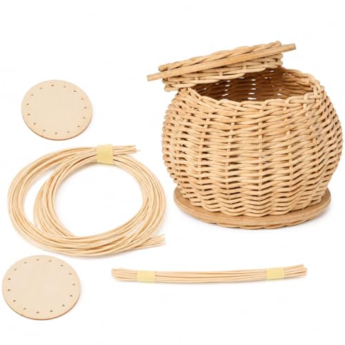 PEDDIG SHOP DIY Basket Weaving Kit with Lid Complete Rattan Craft Set for Adults & Teens 12+ Handmade Lidded Storage Basket Making Kit with Step-by-Step Instructions