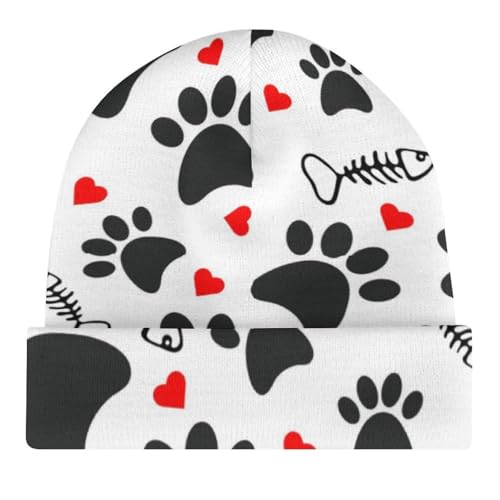 Trace Doodle Paw of Cat Prints Kids Beanie Hat for for Girls Boys Children Cap Winter Knitted Chemo Cancer Headwear Accessories Gifts Decoration Black4