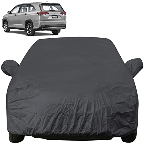 Image of Autofact Car Body Cover with Mirror Pockets Compatible for Toyota Innova Hycross (Triple Stitched, Bottom Fully Elastic, Dark Grey)