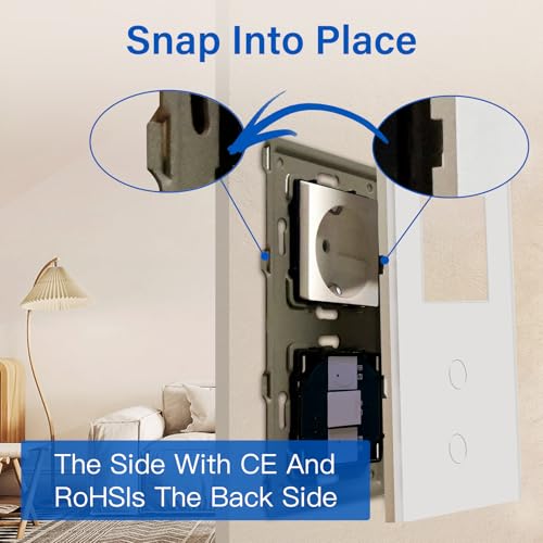 BSEED Steckdose mit Lichtschalter,Glas Touch Lichtschalter Unterputz Schalter,Schuko Steckdose mit 2 Fach 2 Wege Wandschalter Weiß(Nicht Smart Schalter)