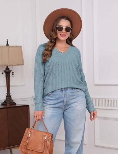 Image of WIHOLL V Neck Long Sleeve Shirts for Women Casual Fall Tops Lightweight Tunic Sweaters Fashion Clothes 2024