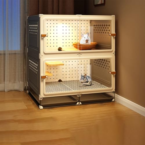 猫 ケージ 多機能小動物ケージ 3層パノラマ透明ハムスターチンチラケージ、ハウス 脱出防止 引き出し式トレイ付き フェレット、チンチラ、ウサギ、小動物用(灰,70*45*80)