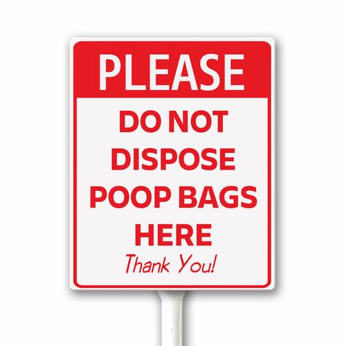 Please Do Not Dispose Poop Bags Here Metal Sign for Yard, No Pet Waste Sign, No Dog Poop in This Trash Bin, Heavy Duty Aluminum Plaque Fade Resistant Outdoor Use 12x15 CM (Red)