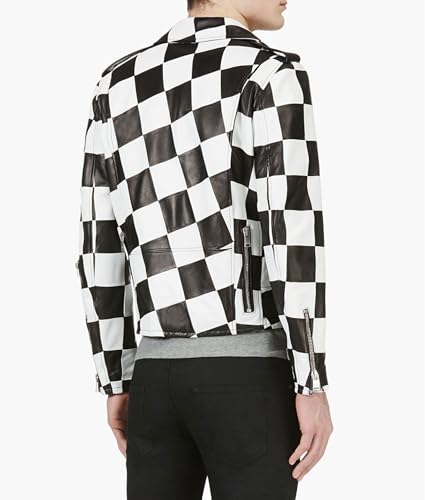 Men’s Classic Moto Biker Checkerboard Leather Jacket2