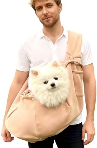 Bolso para Perros Pequeños, Reversible Bolso Perro Pequeño, Caqui Mochilas para Perros, Portátil Inclinable Bolso-Hombro Perro, con Bolsillos y Ganchos, para Mascotas de hasta 6 kg