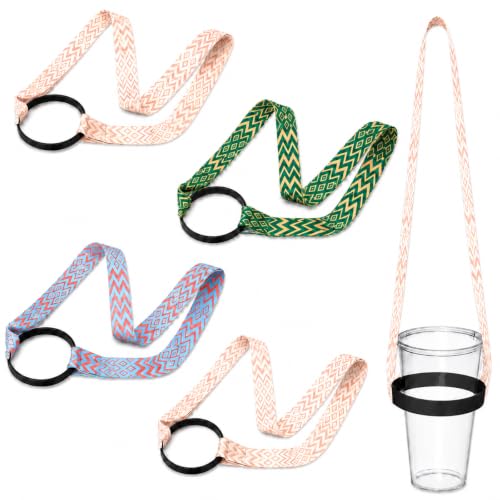 ZMaglorian 4 Portavasos con Correa Bandolera, Soporte de Bebidas para Festival, Portavasos Reutilizable para Conciertos, Actividades al Aire Libre