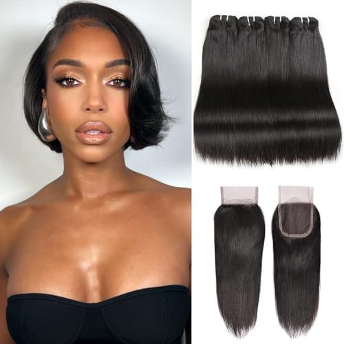 Liang Dian 8 Inch Short Human Hair Bundles Natural Color 4 Bundles With 10