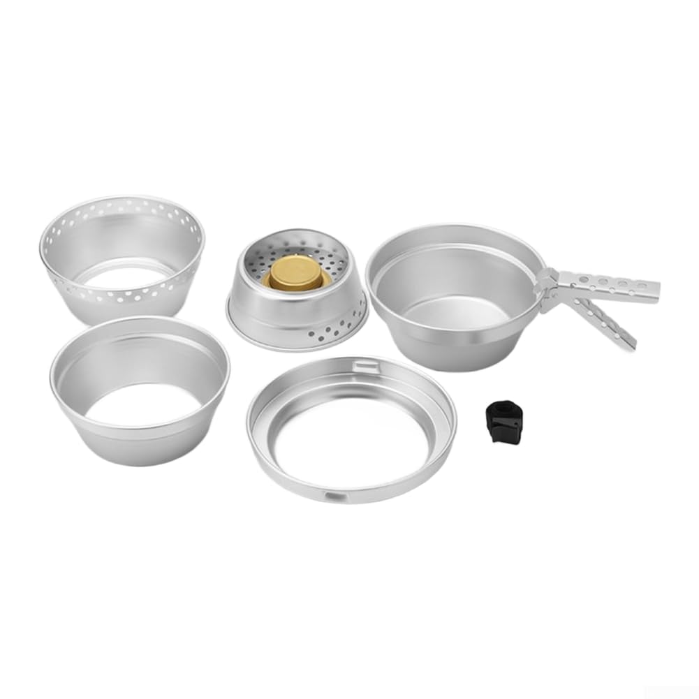 8-teiliges tragbares Camping-Kochgeschirr-Set mit winddichtem Herd für schnelles Kochen, Rucksackreisen, Wandern und Kochen im Freien