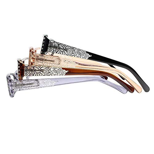 New Women's 4 Colors Spring Hinges Rhinestone Flowers Leaves Prints Reading Glass +1.0 ~ +4.0 (Set of 4 Colors, 2.5), Medium