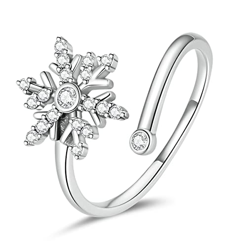 Bague Noël femme argent 925 ajustable flocon zirconium ouvert réglable