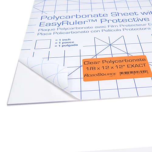 Polycarbonate Clear Plastic Sheet 12' X 12' X 0.118' (1/8') Exact with EasyRuler Film, Shatter Resistant, Easier to Cut, Bend, Mold Than Plexiglass. Window Panel, Industrial, Hobby, Home, DIY, Crafts