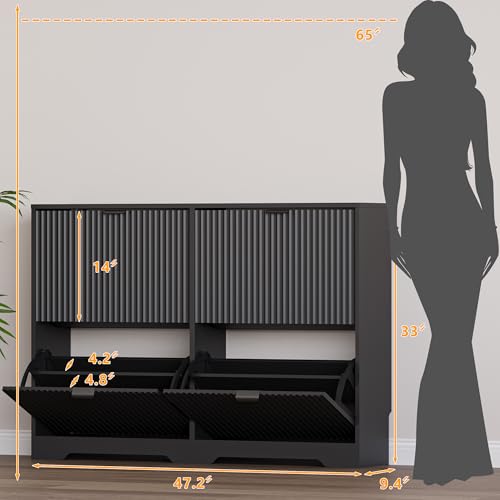 Image of BORNOON Large Shoe Cabinet for Entryway, Shoe Rack Cabinet with 4 Flip Drawer and Adjustable Shelves for Small Apartment, Foyer