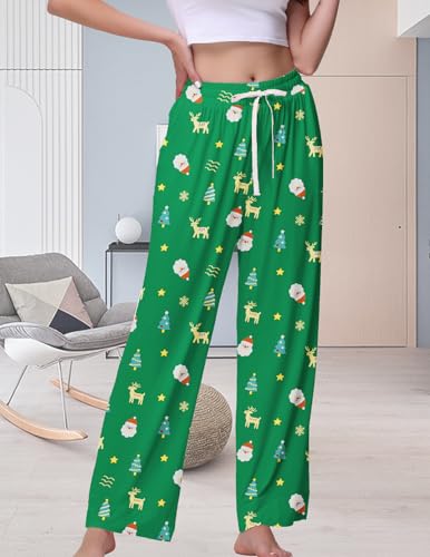 Image of Veseacky Women's Wide Leg Lounge Pants Yoga Pajamas Comfy Stretch Drawstring Pajamas Puls Size Dance Bottoms S-4XL