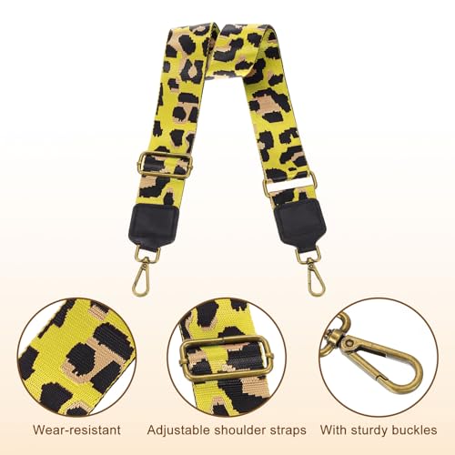 Image of uxcell Wide Shoulder Strap, 5cm Adjustable Purse Strap Replacement Crossbody Strap for Shoulder Bag Handbag, Yellow, Bronze Square Mouth Buckle