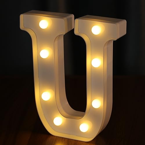 IFDGCTK Letras iluminadas, letras LED con 26 alfabetos, letras decorativas iluminadas, letras LED alimentadas por pilas para fiestas, bares, luz nocturna, decoración del hogar (U)