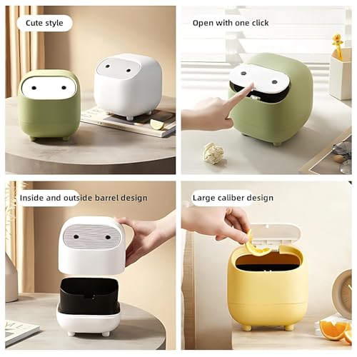 Image of House of Quirk Mini Trash Can with Lid, Cute Ninja Desktop Dustbin, Small Plastic Garbage Can for Office Desk, Bathroom Vanity, Coffee Table & Home Use (Green)