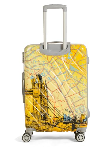 Image of Teakwood Premium Polypropylene Hard Case Printed Trolley Bag, Lightweight Unbreakable Luggage, 360 Dual Spinner Wheels, Side Combination Lock, Smooth Glide,Yellow, Medium