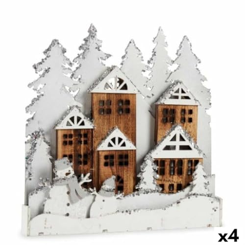 Figura Decorativa Luce Popolo Legno 44 x 44.7 x 6 cm 4 Pezzi marrone bianco