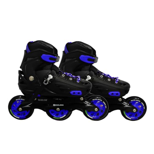 Endless EL1033 Inline Adjustable Skates Medium Size 34 EUR (UK 1.5) - 38 EUR (UK 5) for 6 to 12 Years | Blue | Aluminium Chassis and 100 mm PU Three Wheels | with ABEC 9 Bearings | Indoor and Outdoor