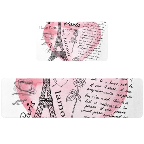Tapis de cuisine Tour Eiffel antidérapant aux finitions soignées lot de 2 - 2