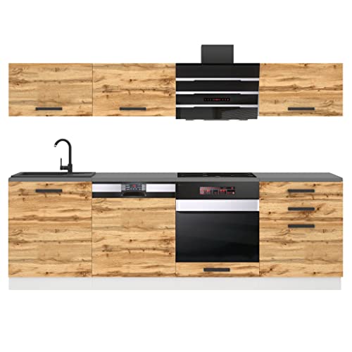 Belini Linda Cuisine Équipée Complète - 240 cm avec Plan de Travail, Chêne Wotan