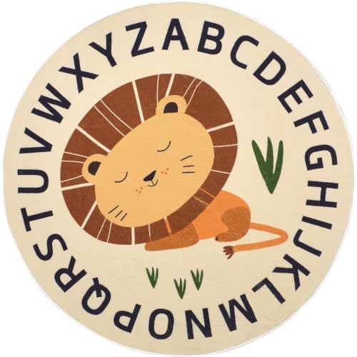 Alfombra redonda para niños beige de 120cm lavable y antideslizante 2