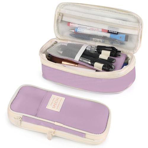 Image of Pencil Case, Large Capacity Aesthetic Pencil Cases with Durable Zipper, Big Stationery Pencil Pouch for Women & Men, Adults Portable Storage Organizer Bag for College, office, Travel (Purple)