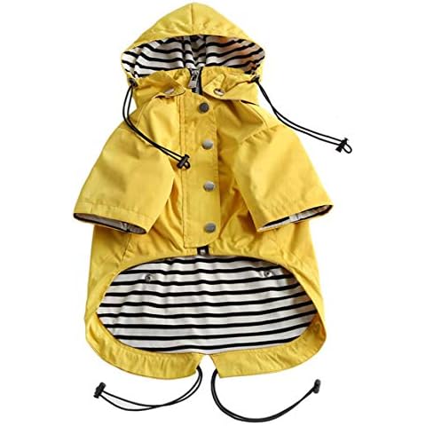Chubasquero amarillo para perro Pethiy con cremallera, botones reflectantes, bolsillos, cordón ajustable y capucha extraíble Cover