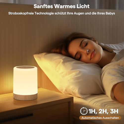 Bonsery Nachttischlampe Touch Dimmbar 256 Farben & 3 Modi, Stilllicht ohne Kabel mit Timing & Memory, LED Touch Lampe Nachtlampe USB Aufladbar mit Hook für Wohnzimmer Kinderzimmer Camping