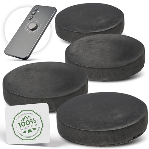 PURAJA 4x Schungit Aufkleber | Original aus Karelien | Schungit Platte für Handy Smartphone Tablet und Laptop | Schungit Sticker mit Zertifikat aus der Zazhoginskij Mine