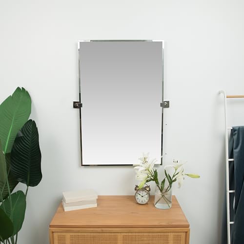 Modern Pivot Rectangle Mirror with Chrome Wall Anchors | Adjustable Silver Backed Wall Mirror | 20 x 30 | for Hamilton Hills