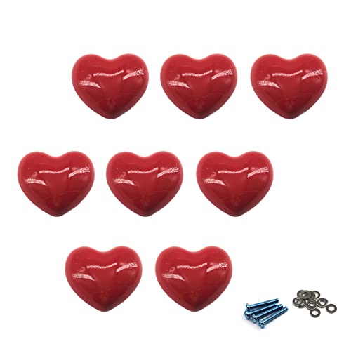 Zerniple Poignées de porte rouges en céramique - pour tiroirs, placards de chambre d'enfant avec vis (lot de 8 pièces comprenant vis et cales)
