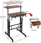 SIDUCAL Mobile Stand Up Desk, Adjustable Laptop Desk with Wheels Home Office Workstation, Rolling Table Laptop Cart for Standing or Sitting, Rustic Brown