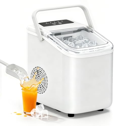 Image of Sweetcrispy Countertop Ice Maker with Scoop, Basket and Handle, Portable Ice Machine 9 Cubes Ready in 6 Mins, 26.5lbs in 24Hrs, 2 Sizes for Home Kitchen Office Bar Party