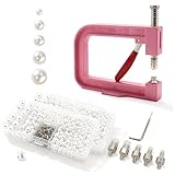 Pearl Setting Machine Hand Press Tools 2 Boxes White No Holes Pearl Beads with Rivet Studs Screw Heads L Hexagon Wrench for Decorating Clothes Hat Trousers Dresses Bag Hair Band DIY Crafts (Pink)