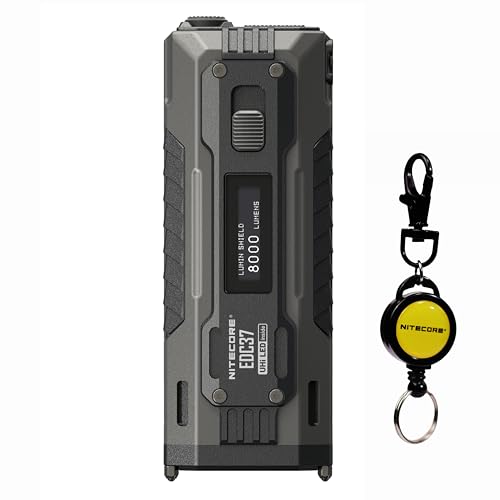 Nitecore EDC37 Lampe torche tactique EDC 8000 lumens avec porte-clés rétractable, Noir