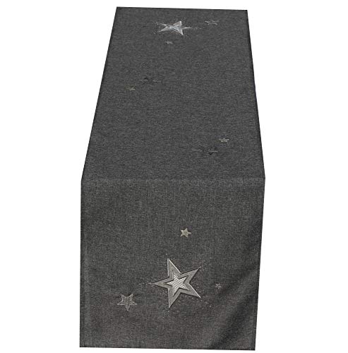 Camino de mesa - Estrella - Antracita Gris bordado con estrellas plata blanco cubierto con cristales bonita festiva bordado para invierno navidad Mantel, poliéster, 40 x 150 cm Cover