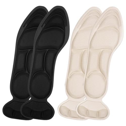 2 Pairs Cut-to-Size Shoe Insoles for Women Shoe Too Big | Breathable Cushion Insoles for Heels Flats & Trainers | Anti-Slip Foot Inserts Size 35-40 (Black & Beige)