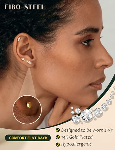 Cartilage Earrings for Women Flat Back - Hypoallergenic Surgical Stainless Steel Stud Earring Set for Sensitive Ears CZ Daith Conch Tragus Helix Piercing Jewelry 9PCS 16G 18G2