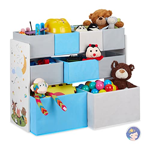 {Estanterías para Juguetes Grandes Estanterías para Juguetes Relaxdays Estantería Infantil 9 Cajas Tela, Estampado Animales, Organizador Juguetes, 66 x 82,5 x 29,5 cm, Multicolor