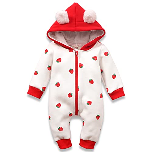 Image of AMAWMW Newborn Baby Girl Winter Outfit Hooded Jumpsuit Infant One Piece Romper Baby Warm Snowsuit Clothes Gifts Set