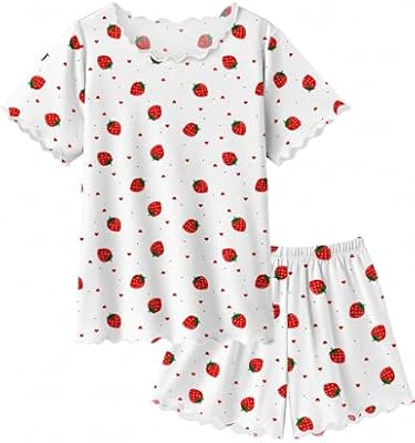 Arshiner Girls Pajamas Short Sleeve Lounge Set Soft Shirring Summer Pjs