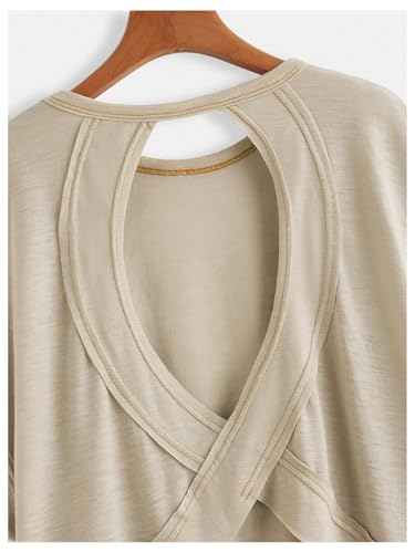 Image of SOLY HUX Women Open Back Tops Workout Backless Tee Casual Athletic Shirts Short Sleeve Oversized Gym T Shirt