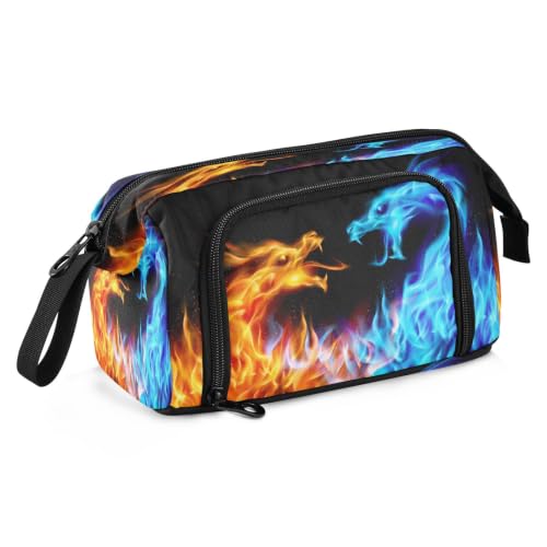 Image of Dragons Fire Print Pencil Case Pouch Big Capacity Pencil Bag Box Organizer Pen Case with Compartmens Stationery Organizer for Girls Boys Women School College Office