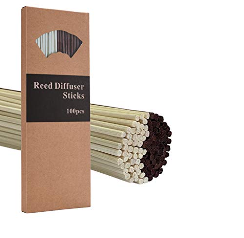 VFULIE 100PCS Reed Diffuser Sticks, 10 Inch Natural Rattan Wood Sticks Essential Oil Aroma Diffuser Sticks Refill Replacement for Aroma Fragrance (Brown and White)