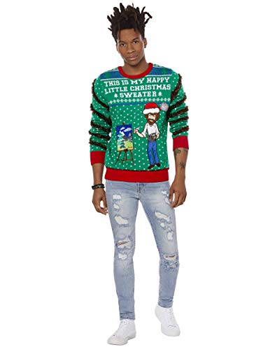 Spencer's Light-Up Happy Little Christmas Bob Ross Ugly Christmas Sweater | Light-Up Christmas Sweater4