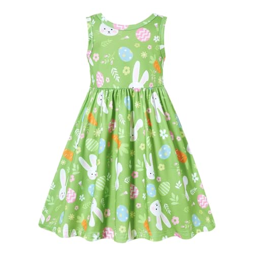 5t Kids Easter Dress with Pocket Cute Rabbit Print Green Dresses Summer Knee Length Midi Skirts Size 5-6 Years — view 2