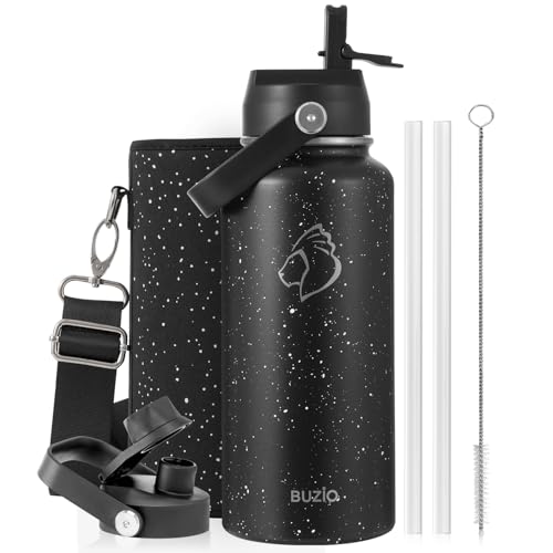 Image of BUZIO Insulated Stainless Steel Water Bottle 32 oz with Straw & Spout Lids