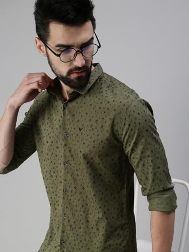 Image of SHOWOFFFF Men Printed Casual Shirt | Mandarin Collar Long Sleeves Cotton Shirt for Mens | Regular Fit Shirt for Men's